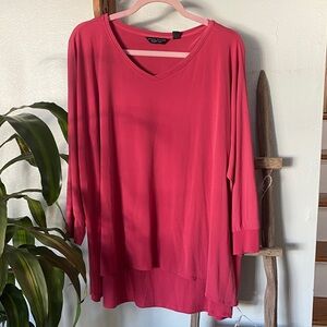 Susan Graver Women's liquid knit roseRed V-Neck Tunic